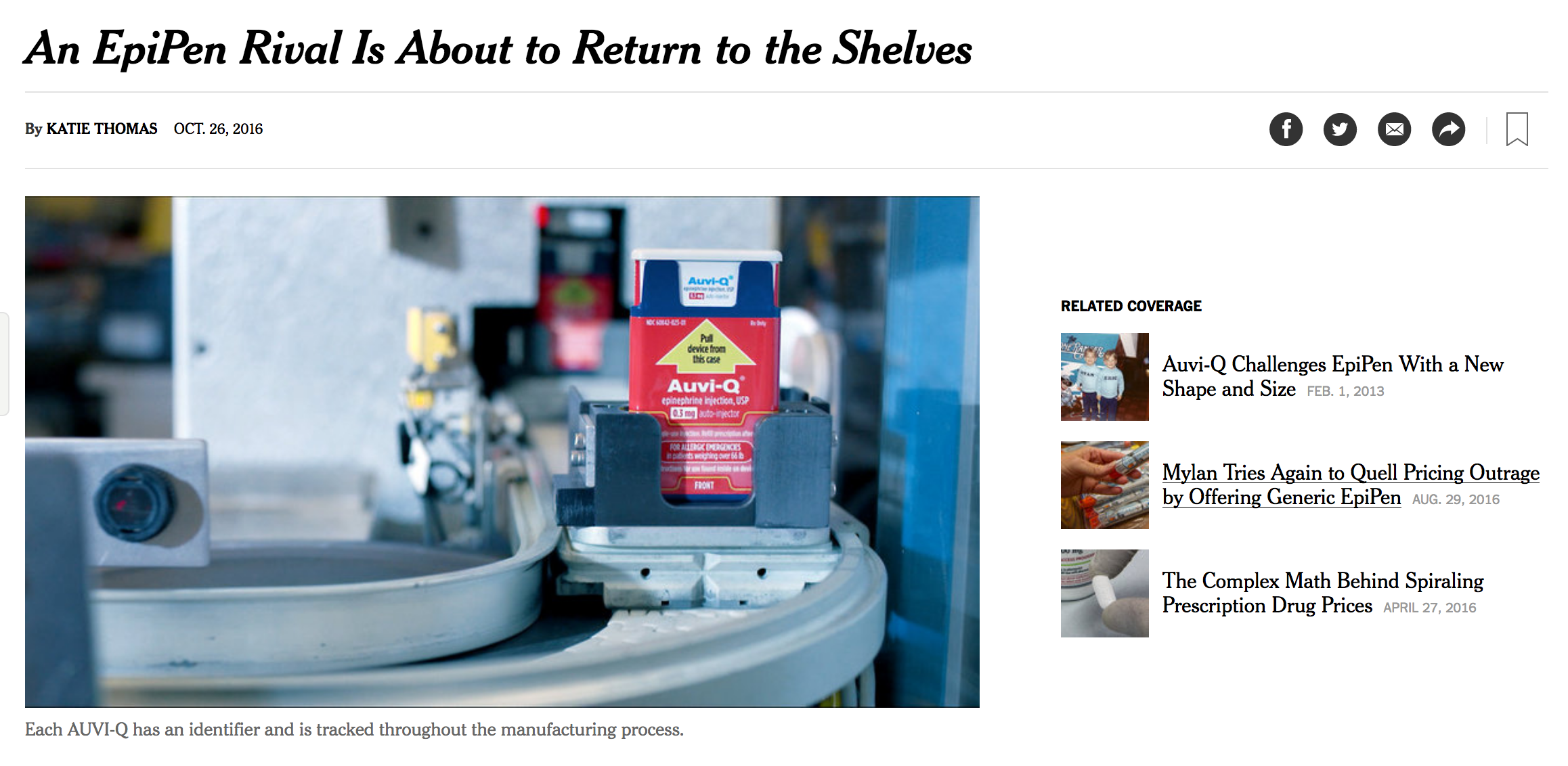  An example article opener from <a href='http://www.nytimes.com/2016/10/27/business/an-epipen-rival-is-about-to-return-to-the-shelves.html?ref=business&_r=0' target='_blank'>The New York Times.</a> 